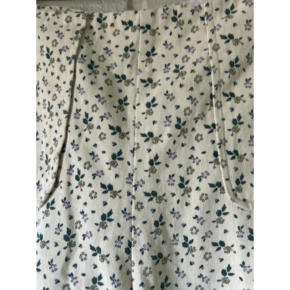 FRNCH Paris Cropped Capri Wide Leg Pants Women's XS Cotton Floral Cream Coquette